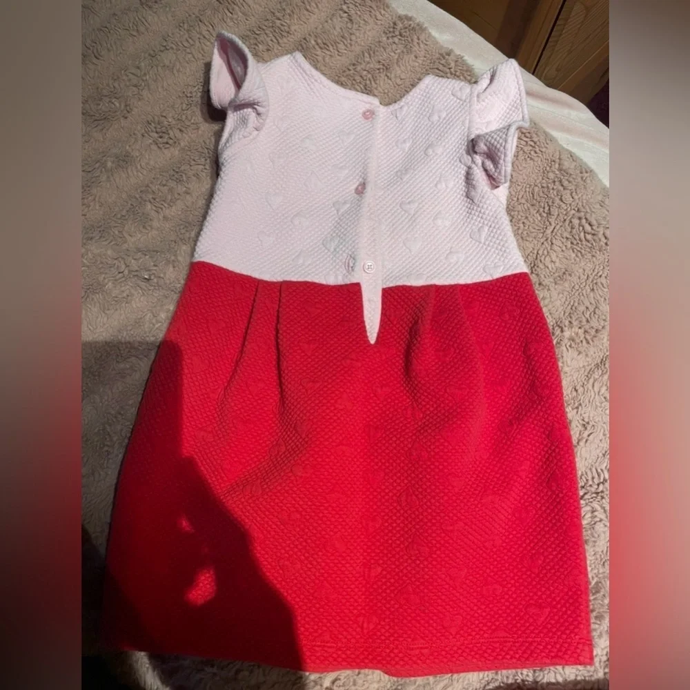 EUC Janie and Jack Pink and Red Heart Ruffle Sleeve Dress
